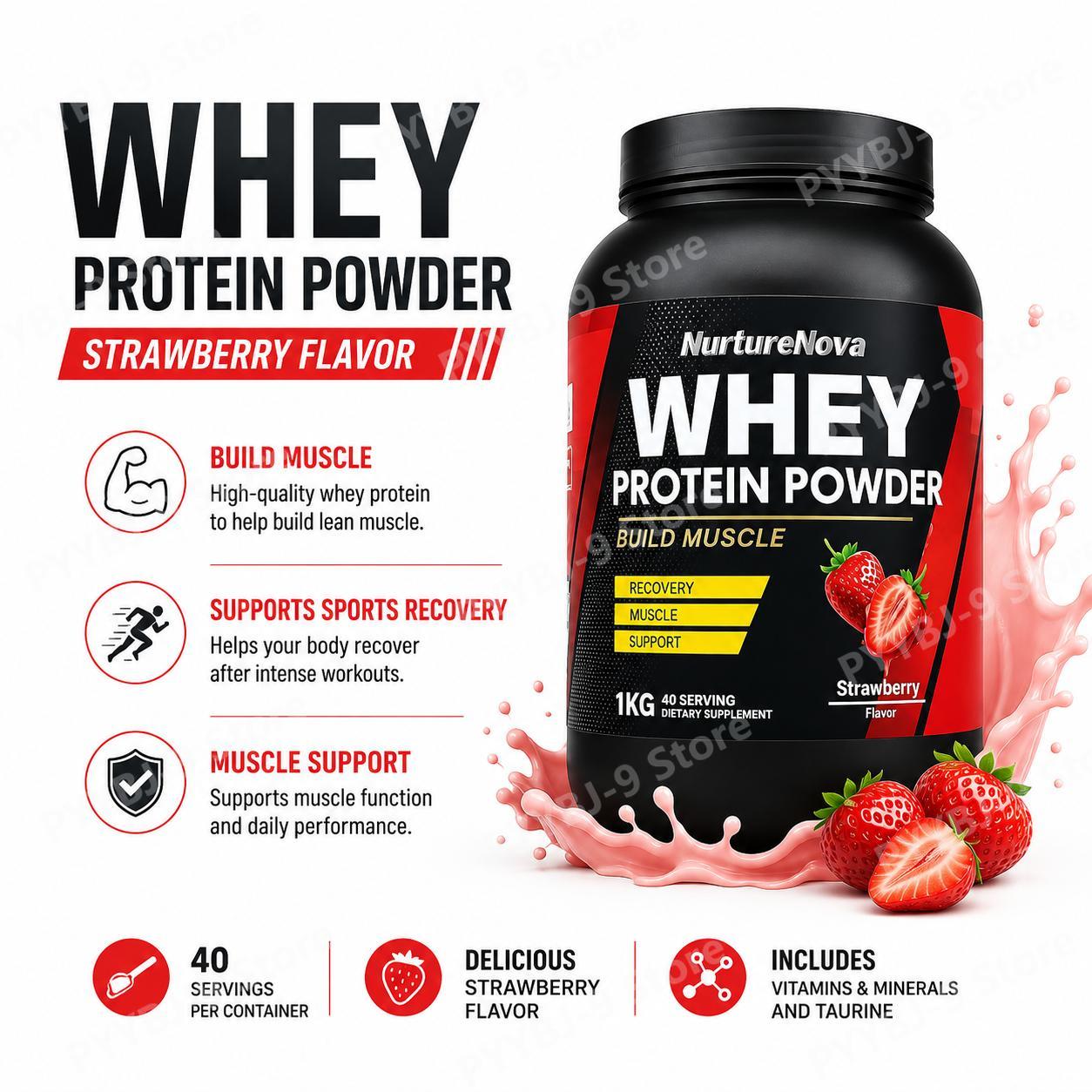 Nutrition Fitness Training - NurtureNova Whey Protein Powder Strawberry Flavor