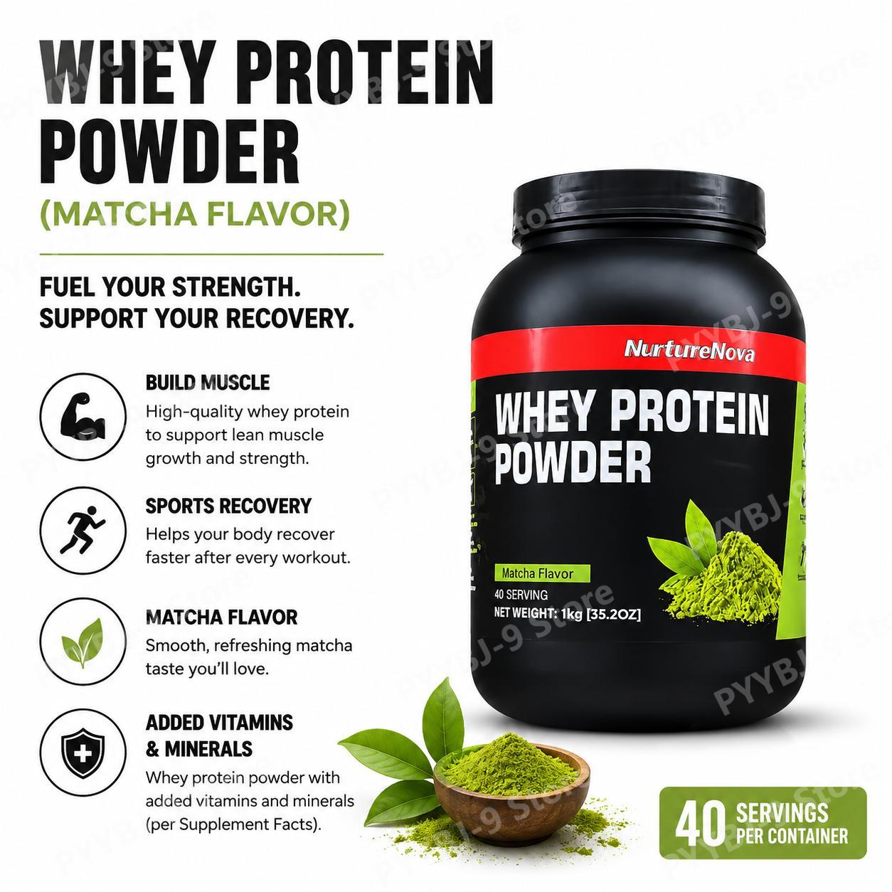Nutrition Fitness Training - NurtureNova Whey Protein Powder Matcha Flavor