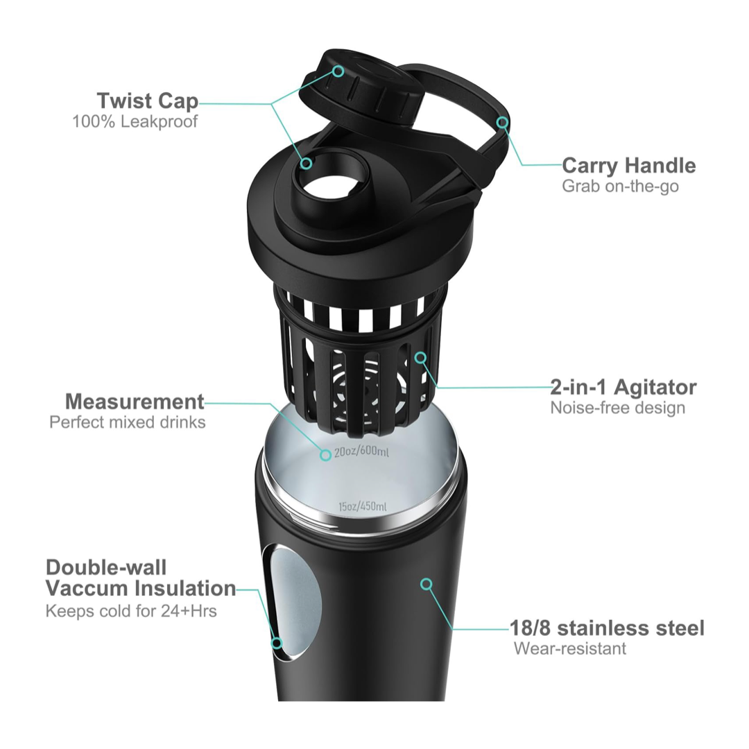 Portable 25oz Stainless Steel  - đánh giá và giá Protein Shaker Bottle